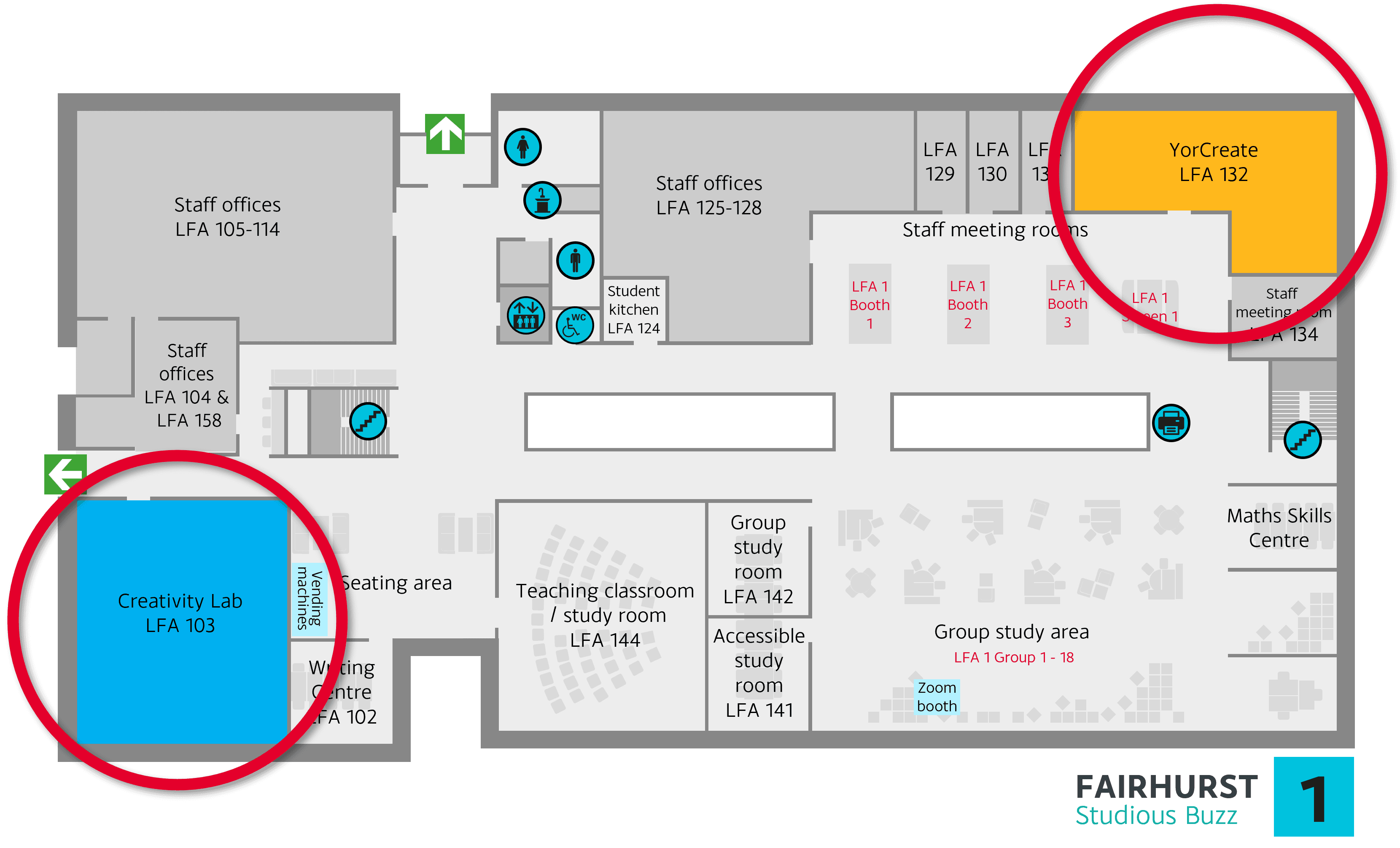 The Creativity Lab and YorCreate are at opposite ends of the first floor of the Fairhurst Building.